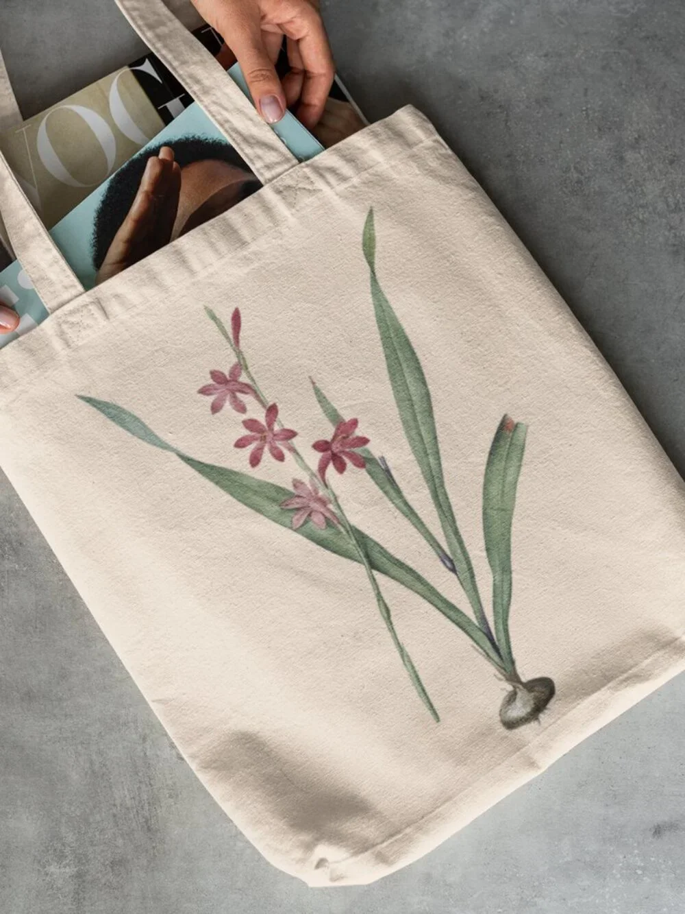 Bugle Lily Vintage Floral Print Graphic Canvas Tote Bag